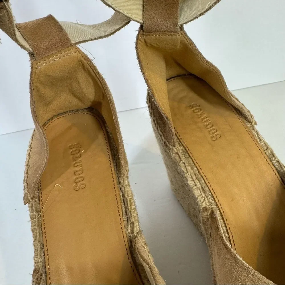 Soludos Women’s Positano Suede Platform Wedges Espadrilles Desert Tan Size 8